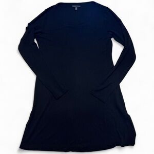 Eileen Fisher Black Silk Long Sleeve Tunic Dress XS Minimalist Shift Slit Hem